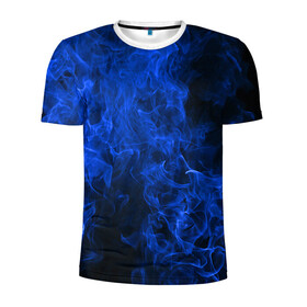 Мужская футболка 3D спортивная с принтом Blue Fire в Петрозаводске, 100% полиэстер с улучшенными характеристиками | приталенный силуэт, круглая горловина, широкие плечи, сужается к линии бедра | Тематика изображения на принте: fire | flame | smoke | огонь | пламя