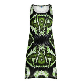 Платье-майка 3D с принтом Green Snake в Петрозаводске, 100% полиэстер | полуприлегающий силуэт, широкие бретели, круглый вырез горловины, удлиненный подол сзади. | reptile | scales | skin | snake | змея