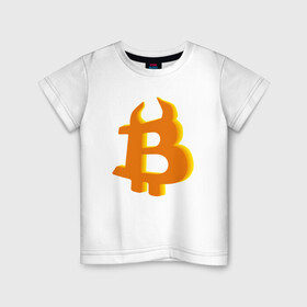 Детская футболка хлопок с принтом Btc год быка в Петрозаводске, 100% хлопок | круглый вырез горловины, полуприлегающий силуэт, длина до линии бедер | 2021 | bitcoin | btc | б | битиси | биткоин | год быка | желтый | коин | новый биткоин | рогатый