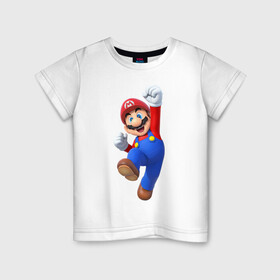 Детская футболка хлопок с принтом Марио в Петрозаводске, 100% хлопок | круглый вырез горловины, полуприлегающий силуэт, длина до линии бедер | mario | водопроводчик марио | марио | нинтендо | супер марио