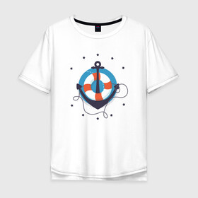 Мужская футболка хлопок Oversize с принтом Якорь в Петрозаводске, 100% хлопок | свободный крой, круглый ворот, “спинка” длиннее передней части | звезды | минимализм | рисунок | спасательный круг | якорь