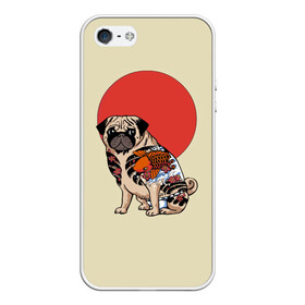 Чехол для iPhone 5/5S матовый с принтом Мопс в Петрозаводске, Силикон | Область печати: задняя сторона чехла, без боковых панелей | мопс | мопсик | мопсики | самурай | собака | солнце | тату | япония | японское