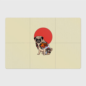 Магнитный плакат 3Х2 с принтом Мопс в Петрозаводске, Полимерный материал с магнитным слоем | 6 деталей размером 9*9 см | мопс | мопсик | мопсики | самурай | собака | солнце | тату | япония | японское