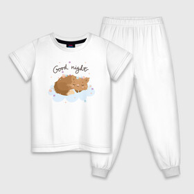 Детская пижама хлопок с принтом Спящий котик в Петрозаводске, 100% хлопок |  брюки и футболка прямого кроя, без карманов, на брюках мягкая резинка на поясе и по низу штанин
 | cat | good night | милый котенок | спящий кот | цветы