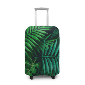 Чехол для чемодана 3D с принтом Сочные тропики в Петрозаводске, 86% полиэфир, 14% спандекс | двустороннее нанесение принта, прорези для ручек и колес | заросли | кусты | лето | листья | пальма | тропики. зелень