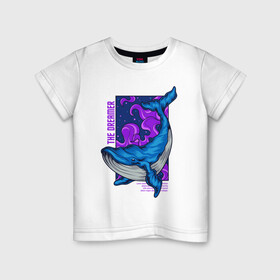 Детская футболка хлопок с принтом Кит The dreamer в Петрозаводске, 100% хлопок | круглый вырез горловины, полуприлегающий силуэт, длина до линии бедер | кит | кит the dreamer | мечтатель | море | океан | синий кит