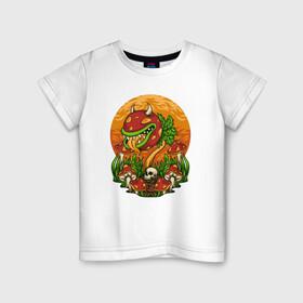 Детская футболка хлопок с принтом Растение-убийца в Петрозаводске, 100% хлопок | круглый вырез горловины, полуприлегающий силуэт, длина до линии бедер | гриб | дьябло | дьявол | монстр | растение | рога | сатана | цветок | череп
