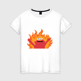 Женская футболка хлопок с принтом маппет в Петрозаводске, 100% хлопок | прямой крой, круглый вырез горловины, длина до линии бедер, слегка спущенное плечо | fire | muppet | маппет | огонь | улица сезам | элмо