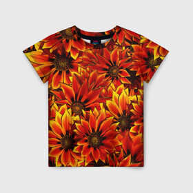 Детская футболка 3D с принтом Цветы в Петрозаводске, 100% гипоаллергенный полиэфир | прямой крой, круглый вырез горловины, длина до линии бедер, чуть спущенное плечо, ткань немного тянется | вайб | молодежное | хайп | цветы | яркое