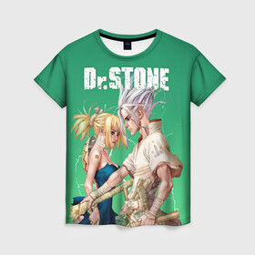 Женская футболка 3D с принтом Dr Stone в Петрозаводске, 100% полиэфир ( синтетическое хлопкоподобное полотно) | прямой крой, круглый вырез горловины, длина до линии бедер | dr. stone | kohaku | senku | taiju | доктор стоун | исигами сэнку | кохаку | сэнку | тайдзю | цукаса