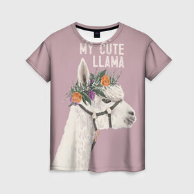 Женская футболка 3D с принтом My cute llama в Петрозаводске, 100% полиэфир ( синтетическое хлопкоподобное полотно) | прямой крой, круглый вырез горловины, длина до линии бедер | llama | альпака | животные | лама