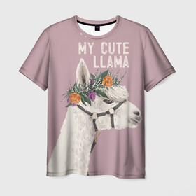 Мужская футболка 3D с принтом My cute llama в Петрозаводске, 100% полиэфир | прямой крой, круглый вырез горловины, длина до линии бедер | llama | альпака | животные | лама