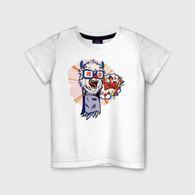 Детская футболка хлопок с принтом BAM!!! в Петрозаводске, 100% хлопок | круглый вырез горловины, полуприлегающий силуэт, длина до линии бедер | llama | альпака | животные | лама