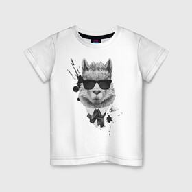Детская футболка хлопок с принтом лам в черных очках в Петрозаводске, 100% хлопок | круглый вырез горловины, полуприлегающий силуэт, длина до линии бедер | llama | альпака | животные | лама