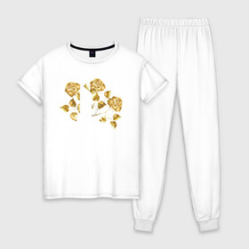 Женская пижама хлопок с принтом БТС BTS Stay Gold V2 Bangtan в Петрозаводске, 100% хлопок | брюки и футболка прямого кроя, без карманов, на брюках мягкая резинка на поясе и по низу штанин | Тематика изображения на принте: bangtan boys | bts | k pop | stay gold | бтс | версия 2