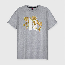 Мужская футболка хлопок Slim с принтом БТС BTS Stay Gold V2 Bangtan в Петрозаводске, 92% хлопок, 8% лайкра | приталенный силуэт, круглый вырез ворота, длина до линии бедра, короткий рукав | Тематика изображения на принте: bangtan boys | bts | k pop | stay gold | бтс | версия 2