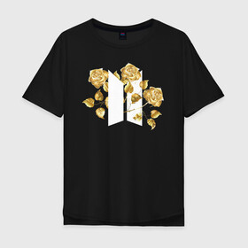 Мужская футболка хлопок Oversize с принтом БТС BTS Stay Gold V2 Bangtan в Петрозаводске, 100% хлопок | свободный крой, круглый ворот, “спинка” длиннее передней части | Тематика изображения на принте: bangtan boys | bts | k pop | stay gold | бтс | версия 2