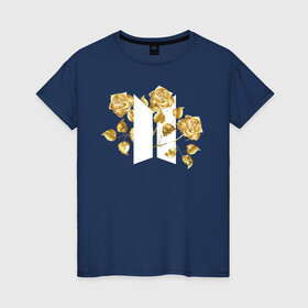 Женская футболка хлопок с принтом БТС BTS Stay Gold V2 Bangtan в Петрозаводске, 100% хлопок | прямой крой, круглый вырез горловины, длина до линии бедер, слегка спущенное плечо | bangtan boys | bts | k pop | stay gold | бтс | версия 2