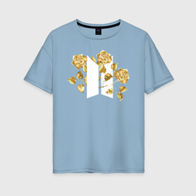 Женская футболка хлопок Oversize с принтом БТС BTS Stay Gold V2 Bangtan в Петрозаводске, 100% хлопок | свободный крой, круглый ворот, спущенный рукав, длина до линии бедер
 | Тематика изображения на принте: bangtan boys | bts | k pop | stay gold | бтс | версия 2