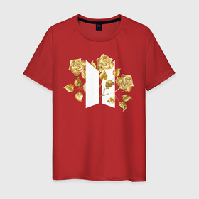 Мужская футболка хлопок с принтом БТС BTS Stay Gold V2 Bangtan в Петрозаводске, 100% хлопок | прямой крой, круглый вырез горловины, длина до линии бедер, слегка спущенное плечо. | Тематика изображения на принте: bangtan boys | bts | k pop | stay gold | бтс | версия 2
