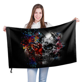 Флаг 3D с принтом TIGER в Петрозаводске, 100% полиэстер | плотность ткани — 95 г/м2, размер — 67 х 109 см. Принт наносится с одной стороны | абстракция | молодежное | тигр | хайп | череп