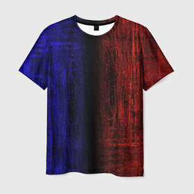 Мужская футболка 3D с принтом Сине-Красная Текстура в Петрозаводске, 100% полиэфир | прямой крой, круглый вырез горловины, длина до линии бедер | blue and red | scratches | сине красный | текстура | царапины