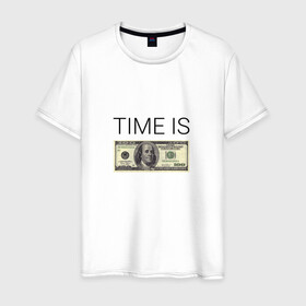 Мужская футболка хлопок с принтом TIME IS MONEY в Петрозаводске, 100% хлопок | прямой крой, круглый вырез горловины, длина до линии бедер, слегка спущенное плечо. | time is money | банкнота | время деньги | время это деньги | высказывание | деньги | доллары | дорогое время | катлета | купюра | курс | о деньгах | прикол | рубли | тайм из мани | тайм ис мани | фраза | цитаты