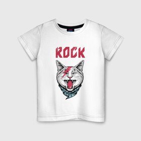 Детская футболка хлопок с принтом КОТ РОК в Петрозаводске, 100% хлопок | круглый вырез горловины, полуприлегающий силуэт, длина до линии бедер | cat | rock | кот | кот рок | котик | кошак | кошка | рок | рок кот