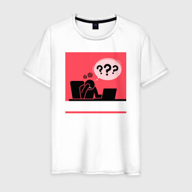 Мужская футболка хлопок с принтом Дизайнер за работой в Петрозаводске, 100% хлопок | прямой крой, круглый вырез горловины, длина до линии бедер, слегка спущенное плечо. | веб | дизайнер | компьютер | программист | художник