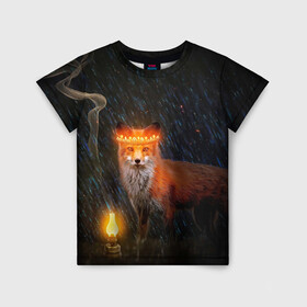 Детская футболка 3D с принтом Лиса с огненной короной в Петрозаводске, 100% гипоаллергенный полиэфир | прямой крой, круглый вырез горловины, длина до линии бедер, чуть спущенное плечо, ткань немного тянется | fox | foxy | животное | звери | лиса | лисенок | лисичка | милая | рыжая | фокс