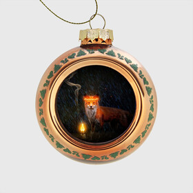 Стеклянный ёлочный шар с принтом Лиса с огненной короной в Петрозаводске, Стекло | Диаметр: 80 мм | fox | foxy | животное | звери | лиса | лисенок | лисичка | милая | рыжая | фокс