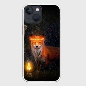 Чехол для iPhone 13 mini с принтом Лиса с огненной короной в Петрозаводске,  |  | Тематика изображения на принте: fox | foxy | животное | звери | лиса | лисенок | лисичка | милая | рыжая | фокс