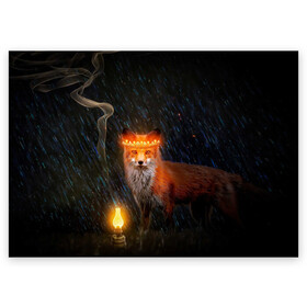 Поздравительная открытка с принтом Лиса с огненной короной в Петрозаводске, 100% бумага | плотность бумаги 280 г/м2, матовая, на обратной стороне линовка и место для марки
 | fox | foxy | животное | звери | лиса | лисенок | лисичка | милая | рыжая | фокс