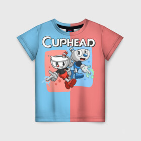 Детская футболка 3D с принтом CAPHEAD в Петрозаводске, 100% гипоаллергенный полиэфир | прямой крой, круглый вырез горловины, длина до линии бедер, чуть спущенное плечо, ткань немного тянется | caphead | cup | mugman | друг | капхейд | кружка | мугман