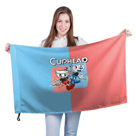Флаг 3D с принтом CAPHEAD в Петрозаводске, 100% полиэстер | плотность ткани — 95 г/м2, размер — 67 х 109 см. Принт наносится с одной стороны | caphead | cup | mugman | друг | капхейд | кружка | мугман
