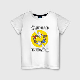 Детская футболка хлопок с принтом СapheadMugman в Петрозаводске, 100% хлопок | круглый вырез горловины, полуприлегающий силуэт, длина до линии бедер | caphead | cup | mugman | друг | капхед | капхейд | кружка | мугман