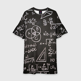 Детское платье 3D с принтом Математические уравнения в Петрозаводске, 100% полиэстер | прямой силуэт, чуть расширенный к низу. Круглая горловина, на рукавах — воланы | математика | примеры | уравнение | формулы | школа | школьная доска