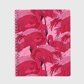 Тетрадь с принтом розовые фламинго в Петрозаводске, 100% бумага | 48 листов, плотность листов — 60 г/м2, плотность картонной обложки — 250 г/м2. Листы скреплены сбоку удобной пружинной спиралью. Уголки страниц и обложки скругленные. Цвет линий — светло-серый
 | flamingo | птицы | розовый | фламинго