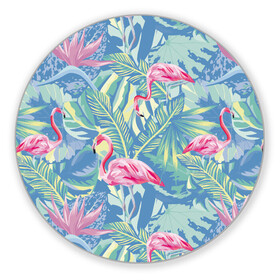 Коврик для мышки круглый с принтом фламинго в Петрозаводске, резина и полиэстер | круглая форма, изображение наносится на всю лицевую часть | flamingo | птицы | розовый | фламинго