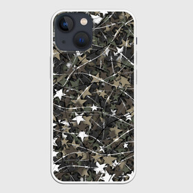Чехол для iPhone 13 mini с принтом Звёзды и колючки в Петрозаводске,  |  | звезда | звездатый | камуфляж | колючая проволока | милитари | паттерн | хаки | шипы