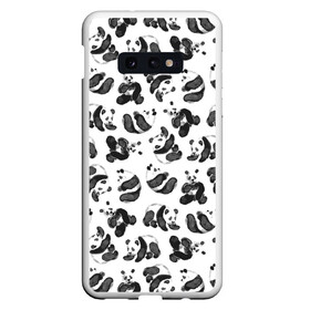 Чехол для Samsung S10E с принтом Акварельные панды паттерн в Петрозаводске, Силикон | Область печати: задняя сторона чехла, без боковых панелей | Тематика изображения на принте: art | black white | cute | funny panda | panda | pandas | pattern | watercolor | акварель | акварельный рисунок | арт | детский рисунок | маленькие панды | медведи | медвежата | милые панды | мишки | панда | пандочка | пандочки | узор