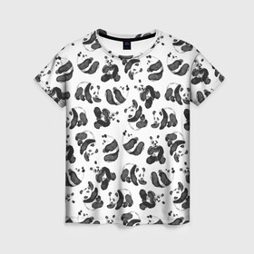 Женская футболка 3D с принтом Акварельные панды паттерн в Петрозаводске, 100% полиэфир ( синтетическое хлопкоподобное полотно) | прямой крой, круглый вырез горловины, длина до линии бедер | art | black white | cute | funny panda | panda | pandas | pattern | watercolor | акварель | акварельный рисунок | арт | детский рисунок | маленькие панды | медведи | медвежата | милые панды | мишки | панда | пандочка | пандочки | узор