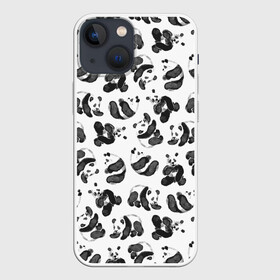 Чехол для iPhone 13 mini с принтом Акварельные панды паттерн в Петрозаводске,  |  | art | black white | cute | funny panda | panda | pandas | pattern | watercolor | акварель | акварельный рисунок | арт | детский рисунок | маленькие панды | медведи | медвежата | милые панды | мишки | панда | пандочка | пандочки | узор