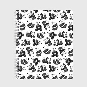 Тетрадь с принтом Акварельные панды паттерн в Петрозаводске, 100% бумага | 48 листов, плотность листов — 60 г/м2, плотность картонной обложки — 250 г/м2. Листы скреплены сбоку удобной пружинной спиралью. Уголки страниц и обложки скругленные. Цвет линий — светло-серый
 | Тематика изображения на принте: art | black white | cute | funny panda | panda | pandas | pattern | watercolor | акварель | акварельный рисунок | арт | детский рисунок | маленькие панды | медведи | медвежата | милые панды | мишки | панда | пандочка | пандочки | узор
