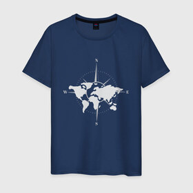 Мужская футболка хлопок с принтом Карта Мира Компас  в Петрозаводске, 100% хлопок | прямой крой, круглый вырез горловины, длина до линии бедер, слегка спущенное плечо. | africa | afrika | australia | brazil | compas | earth | geraldic | planet | russia | usa | world map | астралия | африка | бразилия | геральдика | земля | континенты | планета | роза ветров | россия | страна | страны | сша