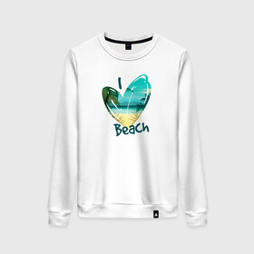 Женский свитшот хлопок с принтом Love Beach в Петрозаводске, 100% хлопок | прямой крой, круглый вырез, на манжетах и по низу широкая трикотажная резинка  | любовь | море | пальма | пляж | сердце