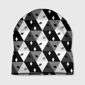 Шапка 3D с принтом Абстрактные кубики в Петрозаводске, 100% полиэстер | универсальный размер, печать по всей поверхности изделия | абстракция | арт | белый | вектор | векторный рисунок | игровой кубик | игровые кубики | кубик | кубики | рисунок | треугольник | треугольники | чёрно белый | чёрный