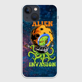 Чехол для iPhone 13 mini с принтом Alien Invasion в Петрозаводске,  |  | alien | galaxy | nasa | звезды | космос | наса | нло | планеты | пришелец