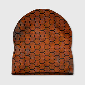 Шапка 3D с принтом Ржавые Соты в Петрозаводске, 100% полиэстер | универсальный размер, печать по всей поверхности изделия | armor | hexagons | honeycombs | rusty | ржавчина | соты