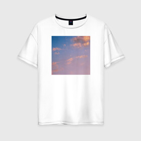 Женская футболка хлопок Oversize с принтом Луна на вечернем небе в Петрозаводске, 100% хлопок | свободный крой, круглый ворот, спущенный рукав, длина до линии бедер
 | вечер | луна | месяц | небо | облака